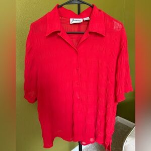 Joanna Rushed See-Through Red Button-Down Shirt